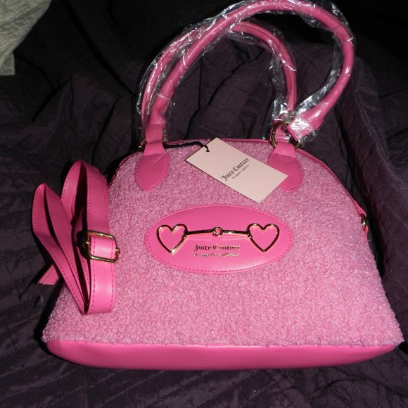 Juicy Couture  Sherpa Plush Heart to Heart Satchel Deep Pink🆕SHIPS FAST😮‍💨⚡🚚 - Picture 2 of 16